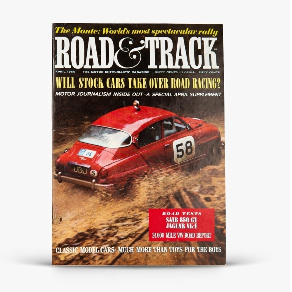 1964 Road & Track April Ferrari Saab 850 GT Jaguar XK-E Vintage Car Magazine